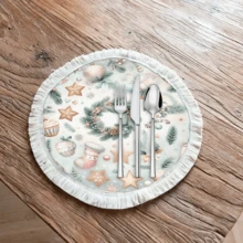 1 pièce Napperon imprimé avec motif d'éléments de Noël, décoration de Noël, tapis de table à franges en lin lavable, décoration d'intérieur, vaisselle, cuisine, fête d'intérieur/extérieur, cadeau idéal