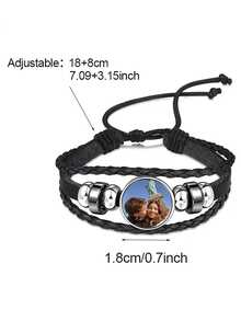 1pc Customized Photo Woven Bracelet, Vintage Synthetic Leather Bracelet, Adjustable, Suitable For Casual Wear, Friend/Classmate Gift, Couple Memento, Graduation, Thanksgiving, Christmas, Anniversary, Personalized Jewelry, Adjustable Bracelet, Vintage Bracelet, Durable Material, High-Quality Leather, Custom Photo Bracelet, Memorial Jewelry, Holiday Shopper, Couples's Gift - Style 9 - View 3