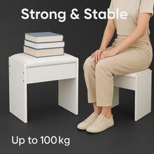 White Padded Vanity Stool • Compact Makeup Bench For Bedroom & Dorm - 白色 - 查看 6
