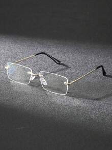 1pc Unisex Fashion Metal Frame Sunglasses, Solid Color Pattern, Frameless Structure, Square Shape, Retro Style, Suitable For Driving, Hiking, Back To School, Daily Use, Outfit Matching, Street Photography, Party, Great Gift, Fits Various Face Shapes, High Quality Glasses