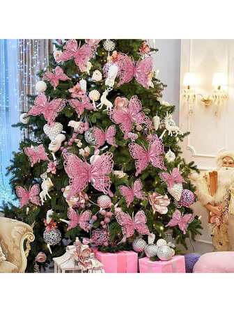 3D Butterfly Wall/Christmas Tree Decor, 3 Sizes (With Clips), Gold & Pink Butterfly Decorations, Suitable For Birthday Party, Christmas Tree, Wreath, Wall Decor Home Decor Christmas Decorations Room Decor