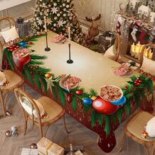 1/20pcs Christmas Tablecloth, Balloon And Berry Pattern Print Design, Elegant Polyester Fabric, Easy To Clean, Perfect For Table, Party And Holiday Decorations, Rectangular Shape, Christmas Decorations - Multicolor - View 9