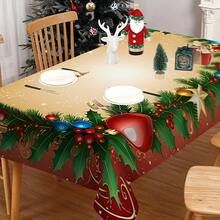 1/20pcs Christmas Tablecloth, Balloon And Berry Pattern Print Design, Elegant Polyester Fabric, Easy To Clean, Perfect For Table, Party And Holiday Decorations, Rectangular Shape, Christmas Decorations - Multicolor - View 4