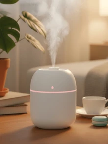 迷你便携式加湿器 - 紧凑型桌面加湿器，带氛围 LED 灯，简约设计，低噪音，空气清新剂 - 适用于卧室、汽车