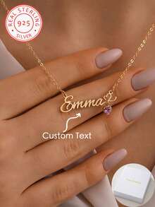 1 Piece 925 Silver Personalized Name Heart Zirconia Pendant Necklace, Elegant And Romantic, Bohemian Style Accessory For Valentine's Day, Birthday, Anniversary, Graduation, Christmas, As A High End Gift For Lovers And Mothers. - Multicolor - View 2