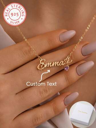 1 Piece 925 Silver Personalized Name Heart Zirconia Pendant Necklace, Elegant And Romantic, Bohemian Style Accessory For Valentine's Day, Birthday, Anniversary, Graduation, Christmas, As A High End Gift For Lovers And Mothers.