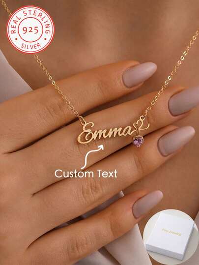 1 Piece 925 Silver Personalized Name Heart Zirconia Pendant Necklace, Elegant And Romantic, Bohemian Style Accessory For Valentine's Day, Birthday, Anniversary, Graduation, Christmas, As A High End Gift For Lovers And Mothers.