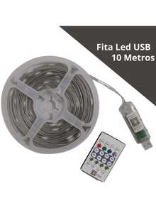 Fita Led 10 Metros RGB Tipo Cordão Com Controle Remoto E Aplicativo Bluetooth A Prova D'Água