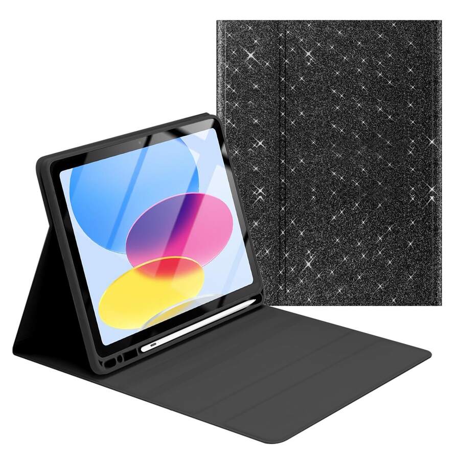 Tablet Protective Case With Pen Slot, Compatible With Apple , Galaxy Tab, SE, Shiny Black - Black - View 1