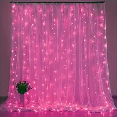USB LED Window Curtain Lights With Remote Control - 8 Lighting Modes, 3 Meters X 3 Meters Warm White/Multi-Color/Blue/Pink/White/Purple, Ideal For Bedroom, Christmas, Halloween, Valentine's Day And Wedding Party Decor