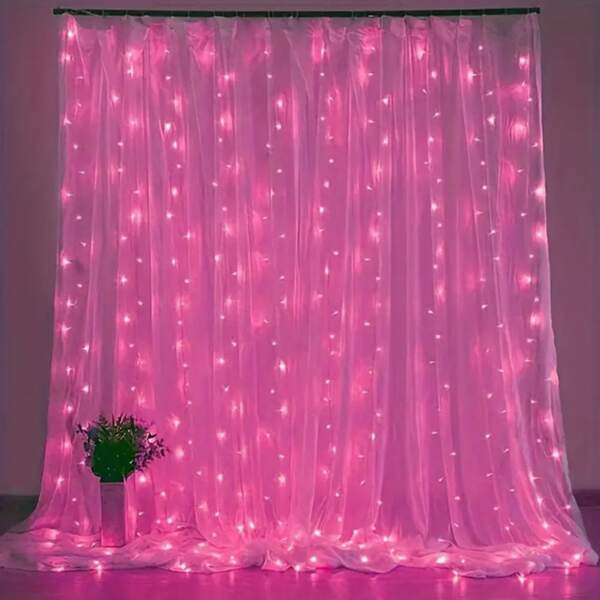 USB LED Window Curtain Lights With Remote Control - 8 Lighting Modes, 3 Meters X 3 Meters Warm White/Multi-Color/Blue/Pink/White/Purple, Ideal For Bedroom, Christmas, Halloween, Valentine's Day And Wedding Party Decor