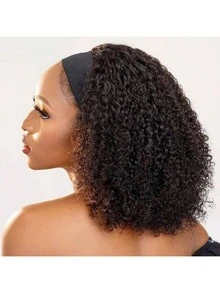 180 Density None Lace Front Curly Wave Headband Wig Wear And Go Wig Black Headband Wig Deep Wave Wigs For Women Glueless None Lace Front Deep Curly Wig Brazilian Put On & Go Wig Machine Made Human Hair Headband Half Wig Natural Color - Natural & Black - View 4