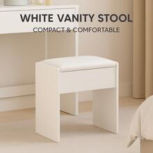 White Padded Vanity Stool • Compact Makeup Bench For Bedroom & Dorm - 白色 - 查看 1