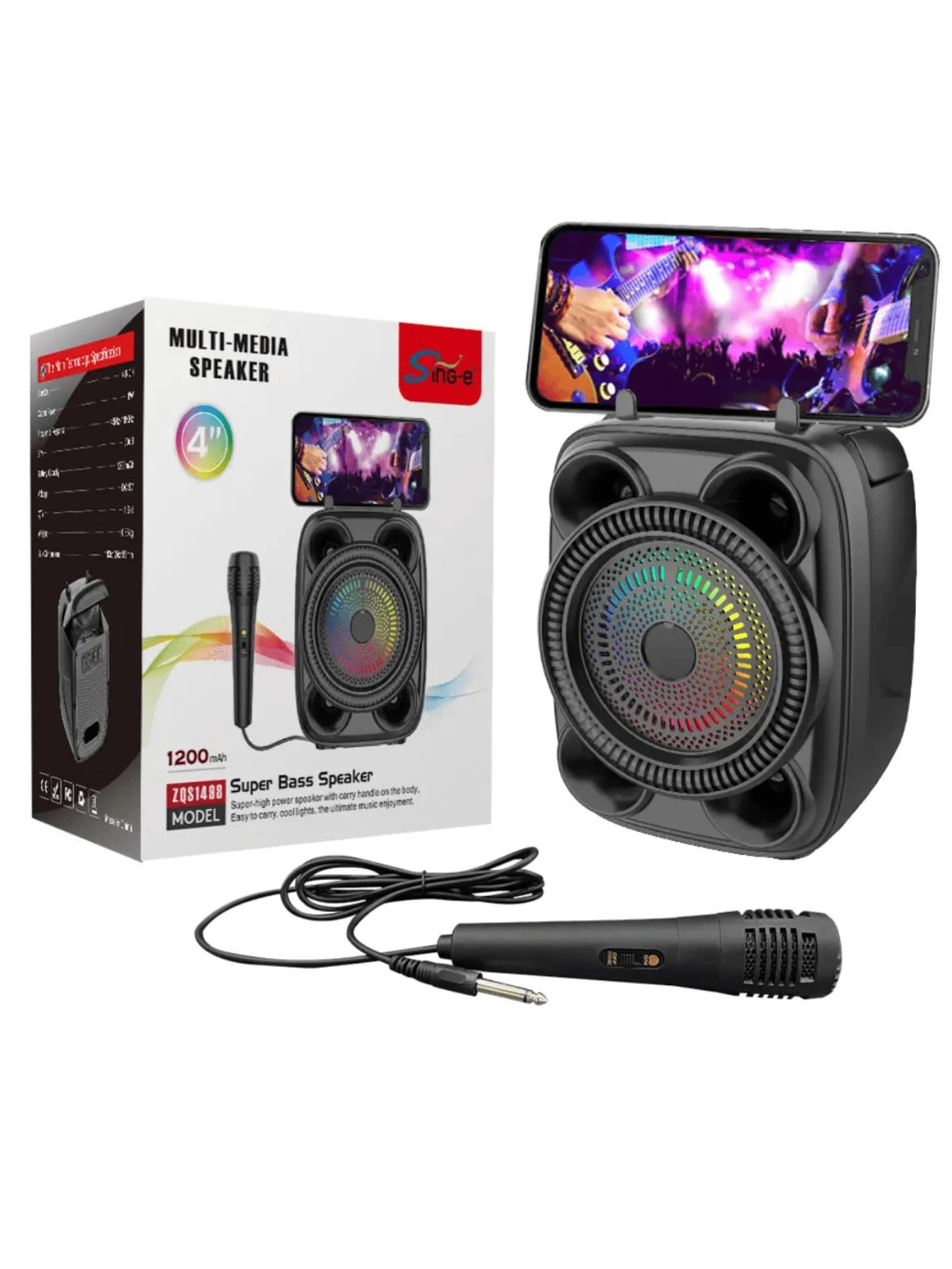 Bluetooth Speaker With Microphone Input, Led, Usb, Fm - 黑色 - 查看 1