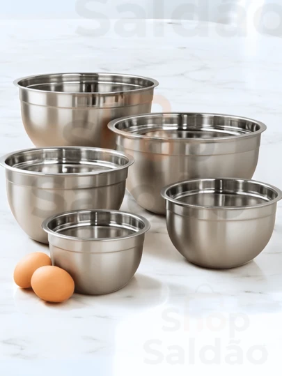 kit 5 Bowl Inox Jogo de Tigela com 5 Tamanhos diferentes Bacia de 100% Inox para Cozinha Multiuso 14cm 16cm 20cm 22cm 24cm