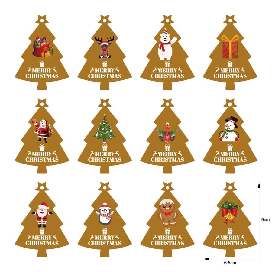 120 pièces Étiquettes cadeaux en papier kraft imprimées d'étoiles et d'arbres de Noël, décoration d'emballage de cadeau de cuisson, fournitures de fête