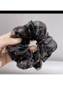1/2/4pcs Hair Scrunchies, Women Rhinestone Mesh Hair Ties, Simple Ponytail & Bun Holders ,Scrunchy Head Accessories