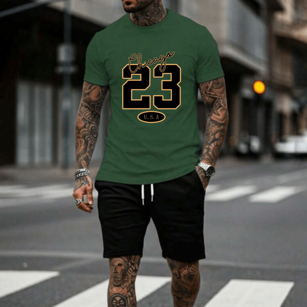 CONJUNTO MASCULINO CAMISETA ALGODÃO BERMUDA MOLETOM BOLSO CHICAGO 23 ESPORTIVO CONFORTAVEL CB019