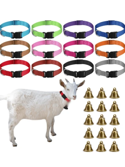1pc Adjustable Nylon Collar With Goat Copper Bell: Loud Bronze Bell For Pet Anti-Lost, Suitable For Small Farm Animals, Especially Sheep, Cattle, Horses, And Pet Dogs