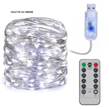 3 أمتار/5م/10م/20م/30م أضواء جنية LED، أضواء جنية تعمل بالطاقة من USB مع جهاز تحكم عن بعد، 8 أوضاع، أضواء نجمية خارجية، ديكور حفلات DIY وزفاف وعيد الميلاد (أبيض دافئ/متعدد الألوان/أبيض)، سلك نحاسي، 8 أوضاع، جهاز تحكم عن بعد - متعدد الألوان - مشاهدة 26