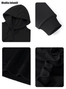 KID003|Sudadera con capucha Otoño/Invierno 2025|Sudadera estampada elegante para edades de 4 a 15 años|Enviado desde México|Temporada de regreso a clases|Halloween|Para uso diario y regreso a clasesSudadera de color negro con diseño festivo "BOO CREW" e imágenes de fantasmas, perfecta para la temporada de Halloween y con una acabado cómodo y suave - Negro - Ver 4