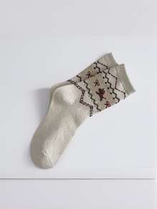 Set Of 5 Vintage Fair Isle Dog Print Socks For Women - Cute Cartoon Mid-Calf Socks With Bow Detail - Adorable Japanese Style For Fall And Winter