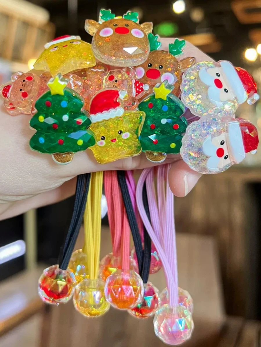 5pcs/1pc Santa Claus, Reindeer, Colorful, Star, Christmas Tree Hair Scrunchies, Elastic Hair Ties, Cute Christmas Hair Accessories, High Elasticity, Ponytail Holders, For Daily Use ,Hair Elastics ,Hair Rubber Bands ,Hair Rope