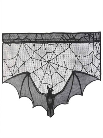 1pc Black Lace Bat, Spider Web, Bat Curtain Panel Decor For Holiday Party Home Decoration