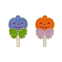 2pcs/Set Halloween Pumpkin Lollipop Enamel Pin Fashion Decorative Brooches Ornaments Lapel Bag Badges Jewelry Gifts 2025 New Style00