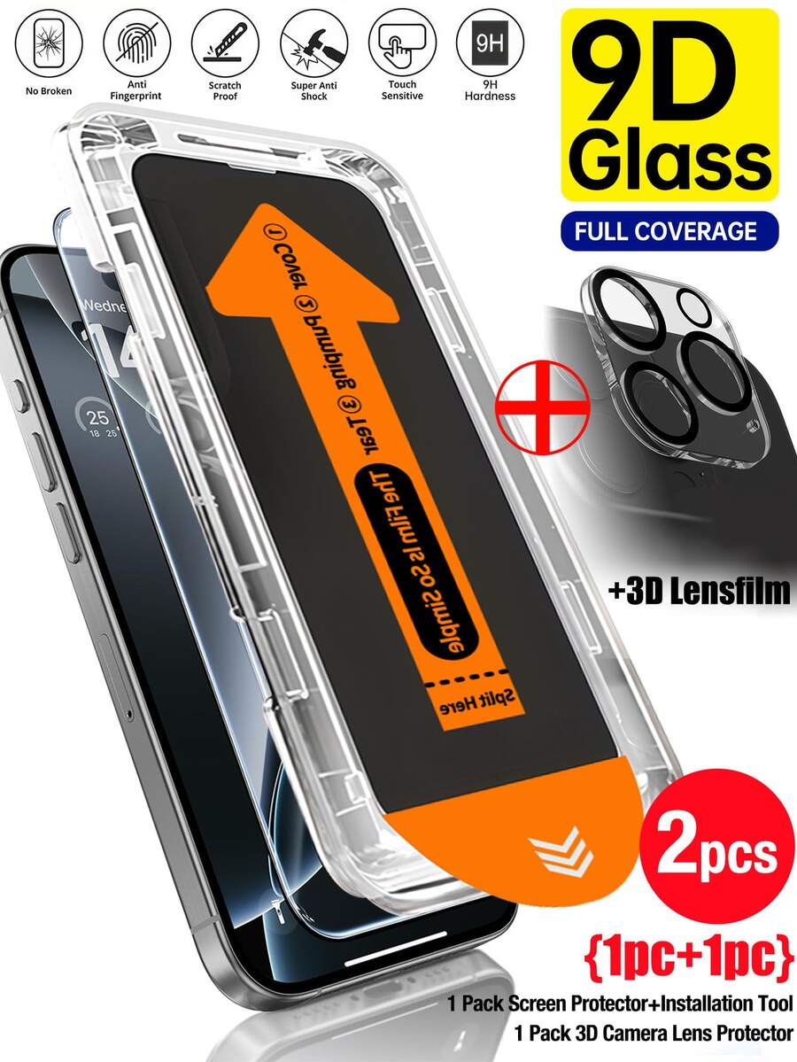 Yezodawee 2pcs Set Included 1pc Screen Protector With Auto-Dust Removal Function & 1pc High-Definition Transparent Tempered Glass Camera Lens Protector, Compatible With IPhone 17 Pro Max, High-Definition Transparent 9H Tempered Glass, Full Coverage, Anti-Fingerprint, Bubble-Free, Easy Installation, Compatible With IPhone 17 Pro Max/17 Air/16 Plus/16 E - 1+1 - View 1