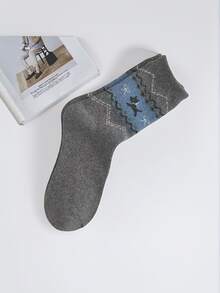 Set Of 5 Vintage Fair Isle Dog Print Socks For Women - Cute Cartoon Mid-Calf Socks With Bow Detail - Adorable Japanese Style For Fall And Winter