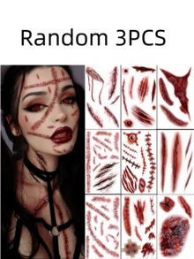 8/6/3/1 pieza Pegatinas de tatuaje temporal para efectos de cicatriz y herida de Halloween, diseño de modelo de broma, adecuado para cara, cuello, manos, brazos y arte corporal (Halloween)