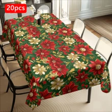 1/20 piezas Mantel navideño, mantel con diseño impreso de flores rojas, decoración de mesa y el regalo perfecto para amigos, adecuado para uso en el hogar, cocina, terraza de restaurante, interior y exterior durante la temporada navideña