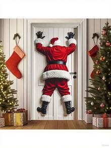 1pc 35.4inX70.8in Merry Christmas Decorative Banner, Fun Santa Claus Porch Doorway Decor, Durable Polyester Material, Suitable For Christmas Party, Winter, New Year, Wall Decor