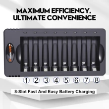 POWERKAN AA/AAA Battery Portable USB Charger, LED Charging Status Display, Suitable For 1.2V AA/AAA Ni-MH Rechargeable Batteries, 8-Channel Independent Mixing Technology, Widely Used For Household AA/AAA Battery Charger Accessories