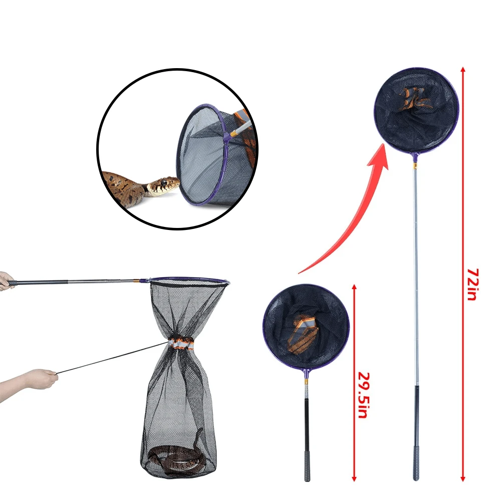 Snake Catcher Net With Telescopic Pole, Reptile Grabber Handling Tool With Strong Mesh, Reflective Strip & Rubber Handle - Black - View 1