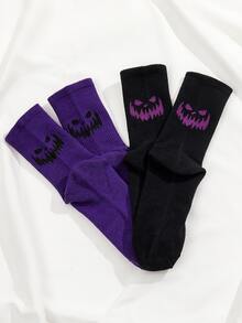 2pairs Men Halloween Cartoon Graphic Crew Socks - Multicolor - View 8