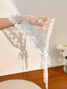 1件装【法式蕾丝头巾】纯色法式甜美蕾丝三角头巾，带可转换腰带 | 女士，适合四季各种场合 | 渐变蕾丝帘，春夏头巾装饰，蕾丝腰带（头巾和腰带两用，适合腰围约66厘米） - 彩色 - 查看 6