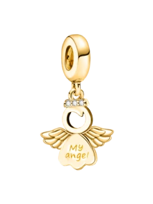 1 件时尚 925 纯银爱心天使系列串珠适合女士手链手镯 DIY 珠宝制作和日常服装搭配珠宝装饰适合女孩 - 金色 - 查看 10