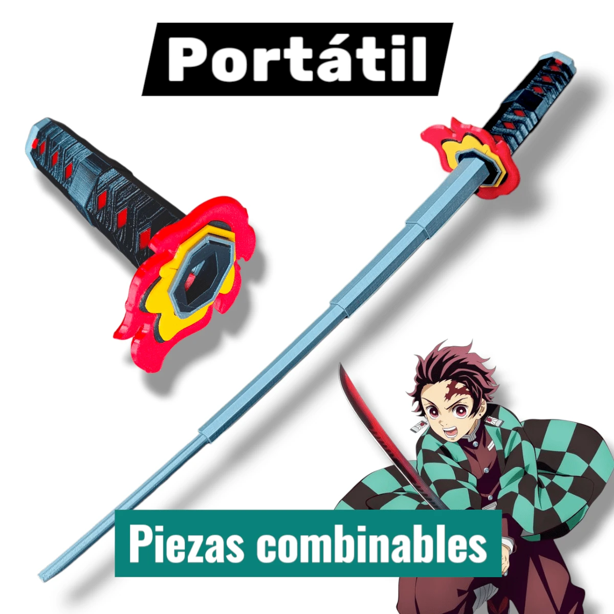 Katana Plegable para Disfraz Anime Personalizable con piezas intercambiables Sin Filo No golpear Portátil Ideal para Convenciones y Cosplay Varias Series - Negro y Rojo - Ver 1