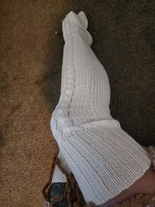 白色过膝长袜，保暖加绒过膝袜，适合秋季、冬季、节日和派对穿着，舒适保暖。 - 白色 - 查看 3