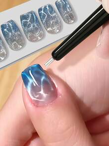 1支水波纹猫眼磁吸笔，海洋风磁吸美甲凝胶，3D立体效果，多功能美甲工具