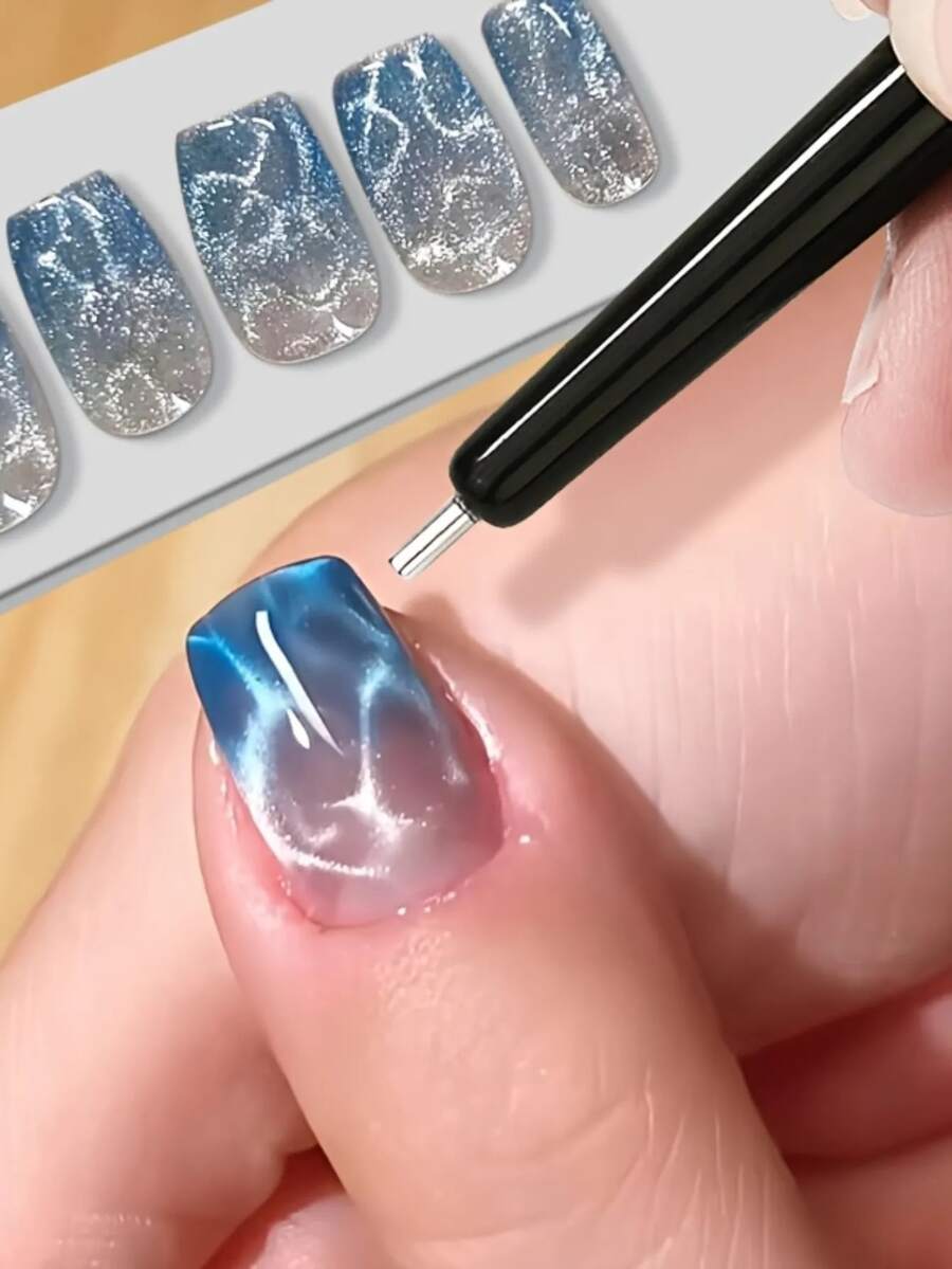 1支水波纹猫眼磁吸笔，海洋风磁吸美甲凝胶，3D立体效果，多功能美甲工具