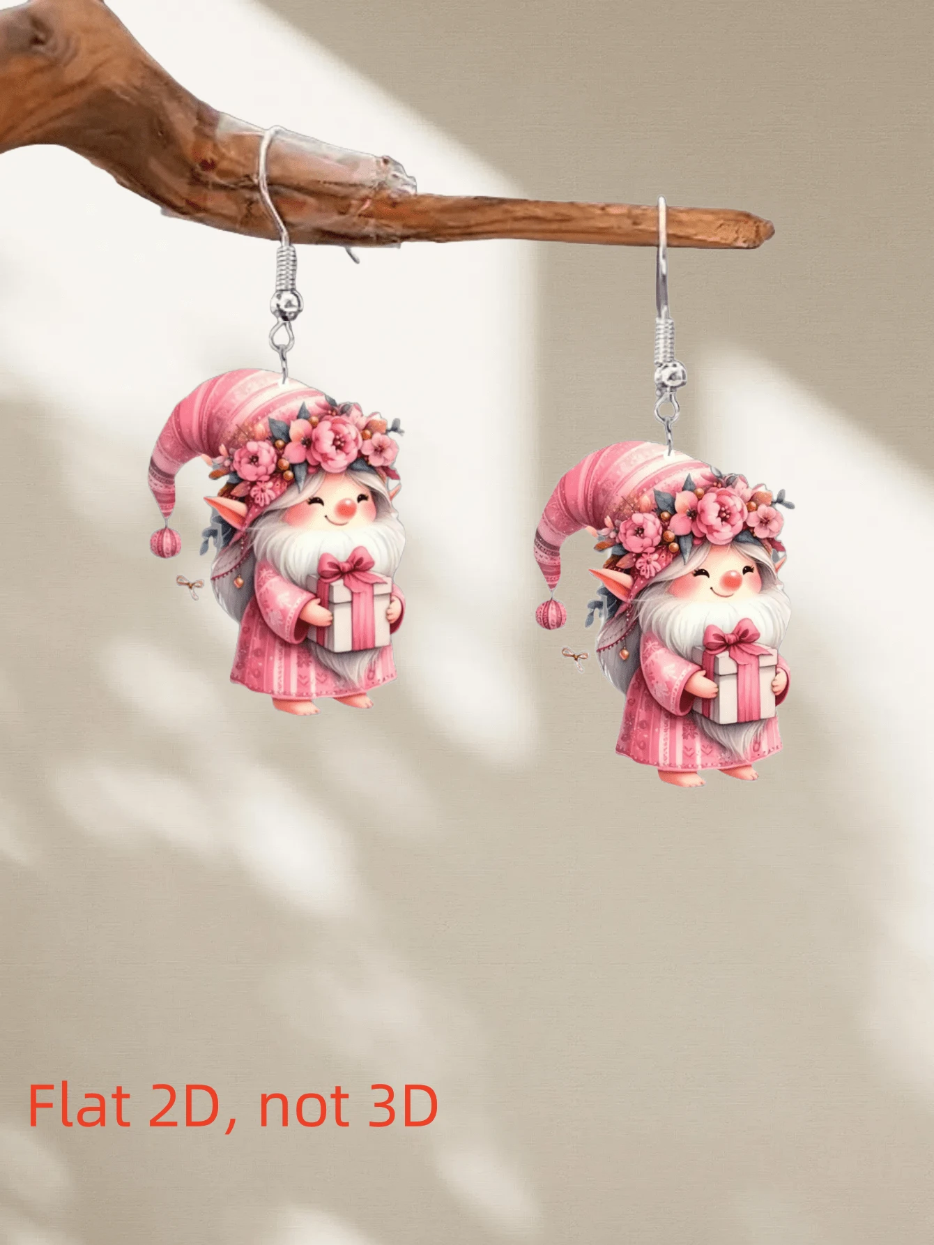 2 piezas Pendientes de duende navideño rosa elegante y encantador, diseño impreso de doble cara de acrílico plano, de moda y ligero, adecuado para uso diario y de fiesta de mujeres, gran regalo para Halloween, Navidad, Día de San Valentín, Día de la Madre