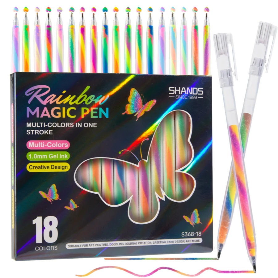 18Pcs Mixing Of 3 Colors Rainbow Gel Pens Color Changing Ballpoint Pen Glitter Pen Set For Adults Coloring Books Drawing Doodling Scrapbooking Notes,Artist Illustrating