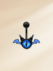 1 件装时尚不锈钢万圣节肚脐环，适合女士，14G 黑色蝙蝠骷髅肚脐环，红色方晶锆石肚脐穿孔饰品肚脐环，适合万圣节 - 肚環 - 查看 13