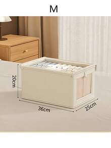1 Piece Beige Linen Fabric Zipper Window Storage Box With Lid, Keep Your Home Clean And Tidy, Portable Fabric Storage Box, Moisture-Proof Underwear Storage Container, Foldable Wardrobe Storage Box, Suitable For Clothes, Pants, Socks, Underwear, Perfect For Home Use Bag For School School Accessories School Stuff