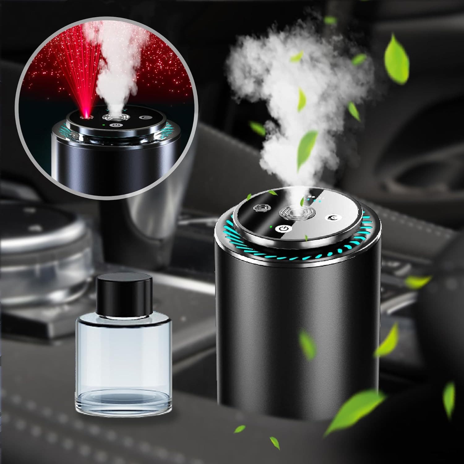 Smart Car Air Freshener Diffuser With Starry Sky Projection & 50/150ml Perfume, 5 Modes Adjustable Rechargeable Car Diffuser, Auto On/Off Smart, Cologne - 1 máy khuếch tán hương thơm + 3 chai - Xem 1
