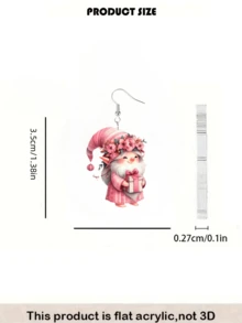 2 piezas Pendientes de duende navideño rosa elegante y encantador, diseño impreso de doble cara de acrílico plano, de moda y ligero, adecuado para uso diario y de fiesta de mujeres, gran regalo para Halloween, Navidad, Día de San Valentín, Día de la Madre