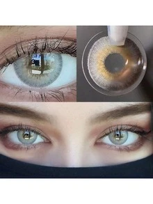 1 副北海道灰色彩色隐形眼镜，14.5 毫米一次性彩色隐形眼镜，适用于眼妆万圣节服装角色扮演 - 灰色 - 查看 1
